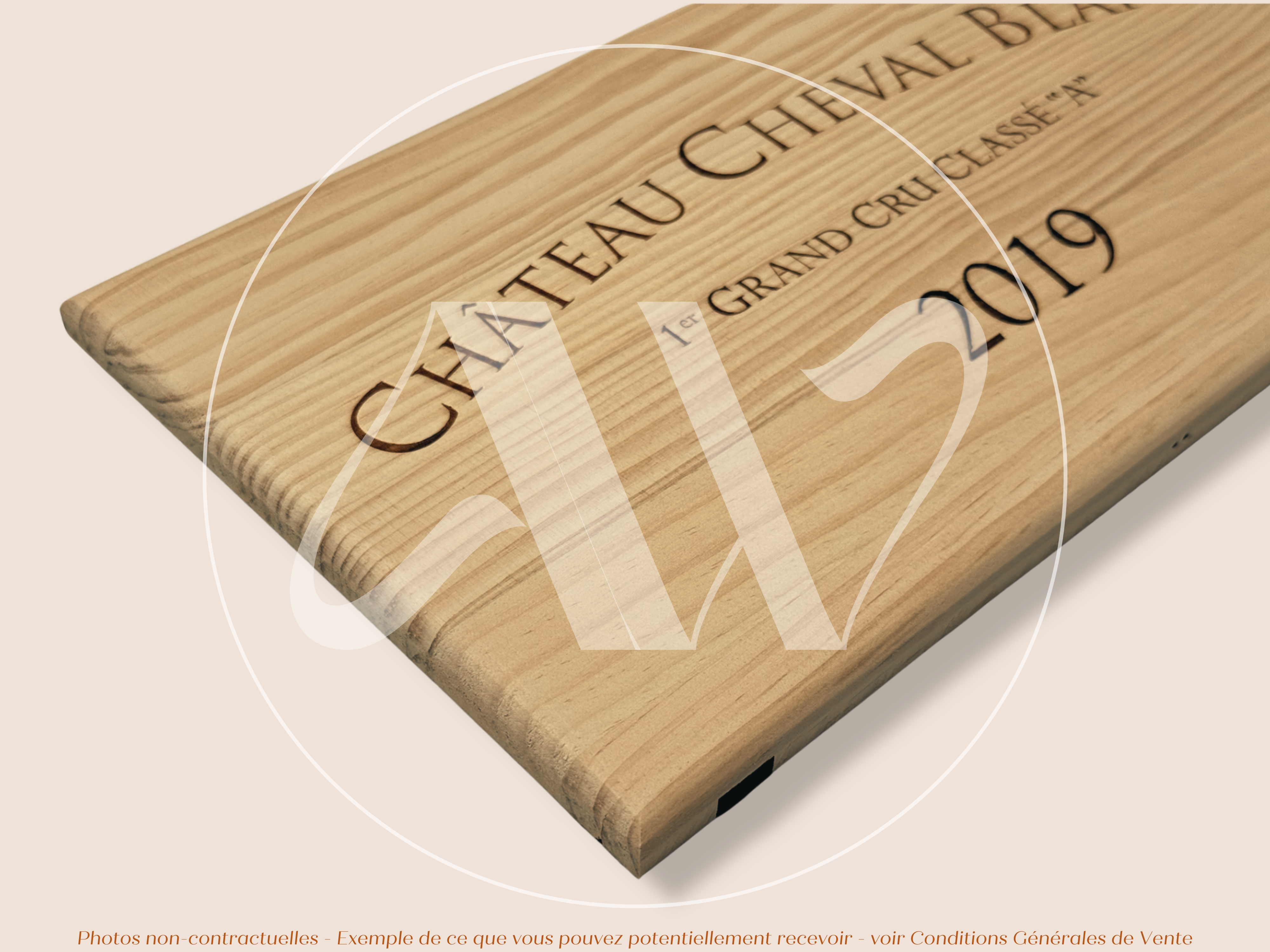 Estampe de caisse de vin Château Cheval Blanc 2019 – Saint-Émilion Grand Cru – 30 × 17 cm