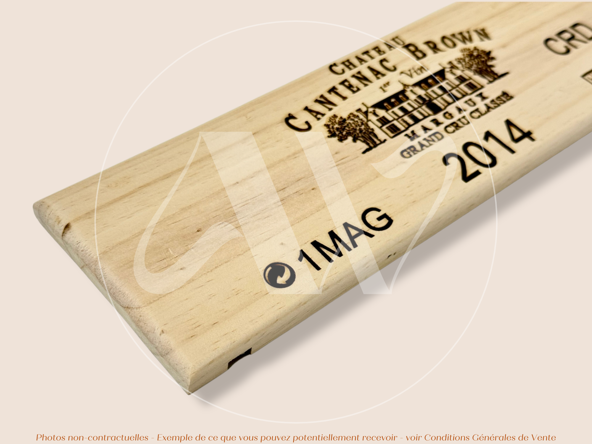 Estampe / Façade d'une caisse de vin en bois du Chateau Cantenac Brown - 2014 - Bordeaux | Format 1 magnum = 30x9 cm