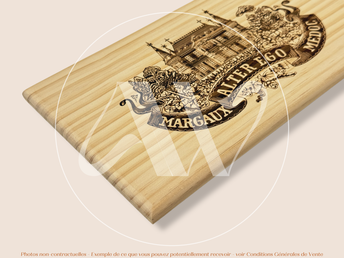 Estampe / Façade d'une caisse de vin en bois du Chateau Palmer - Alter Ego - Margaux - Bordeaux | Format 6 bouteilles = 30x17 cm