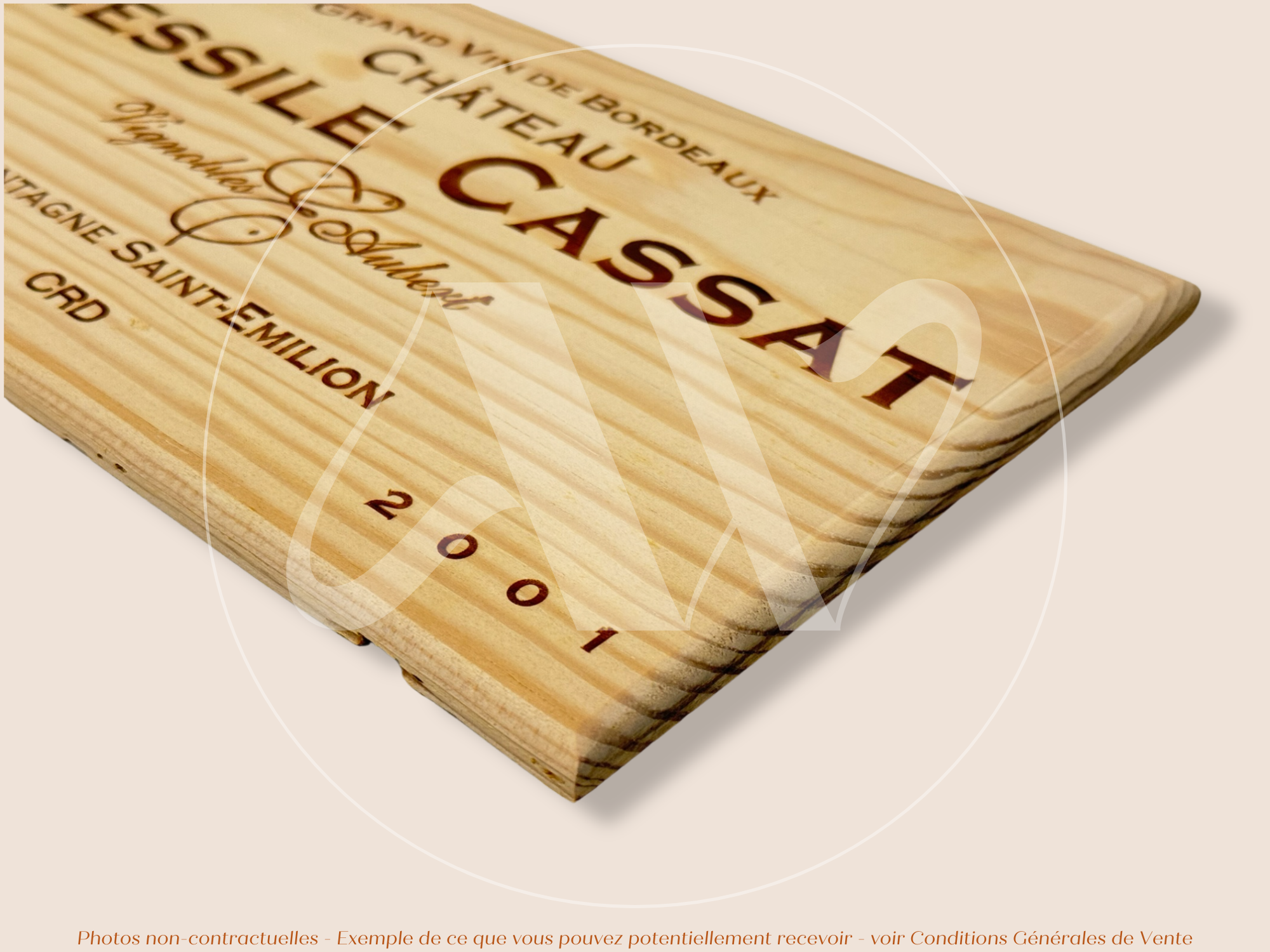 Façade Estampe bois – Château Messile Cassat – Montagne Saint-Émilion (Bordeaux) – Format 30x17 cm – Millésime 2001 – (plus de 2 décennies)