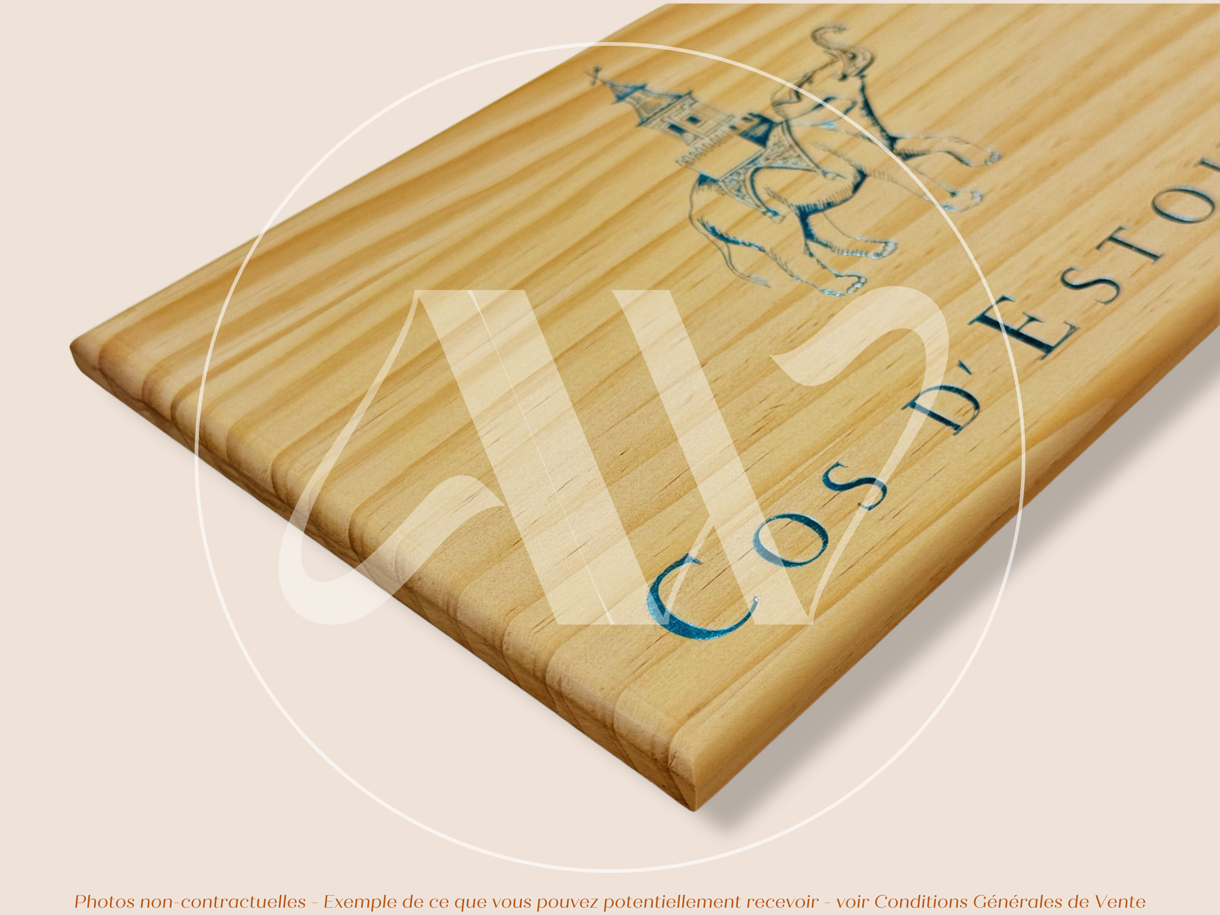 Façade Estampe de caisse de vin Cos d’Estournel - Bordeaux Blanc - bleu brillant – 30 × 17 cm - Rare