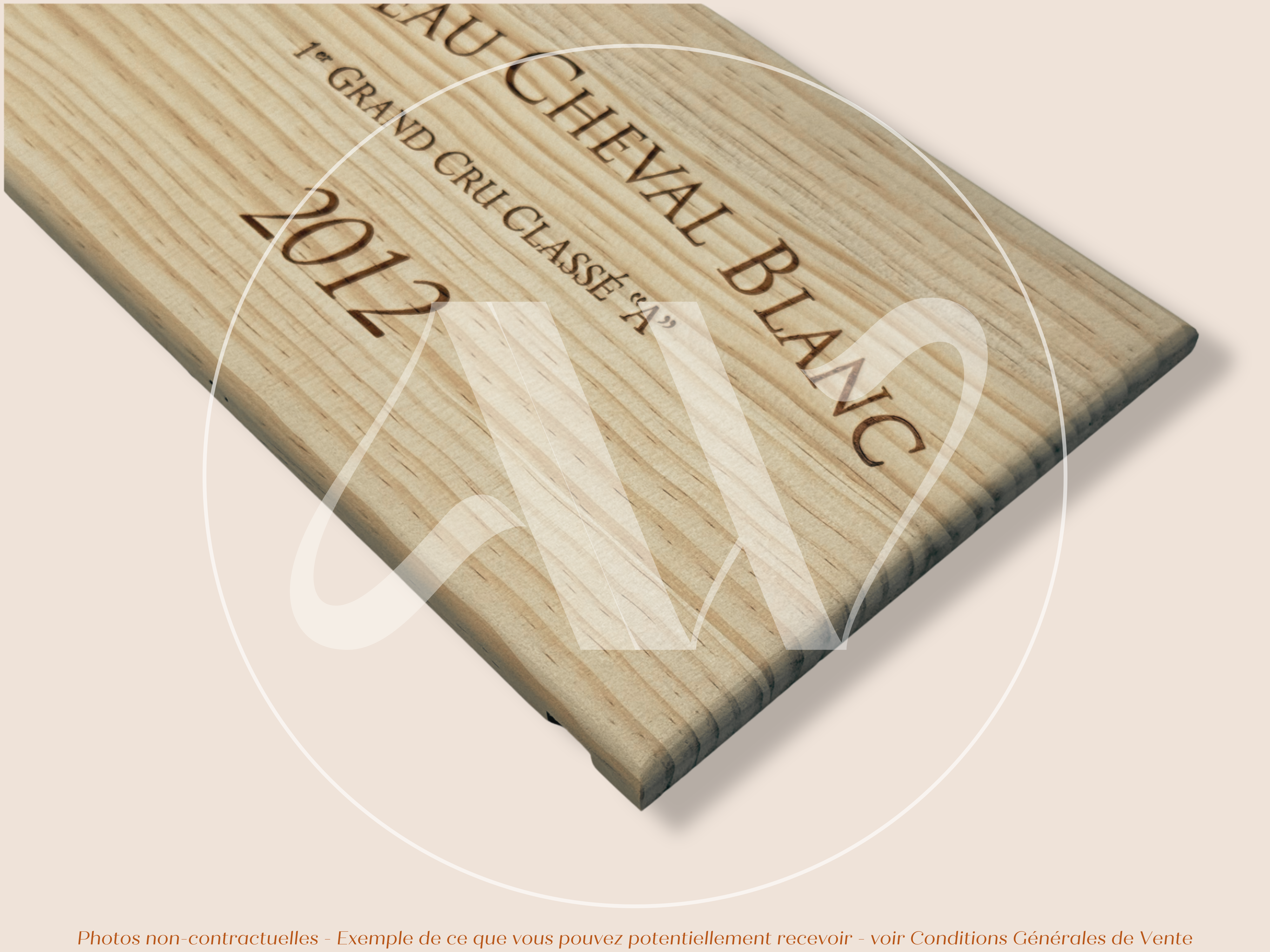 Estampe de caisse de vin Château Cheval Blanc 2012 - Bordeaux – Format 30x17 cm – Millésime 2012 - Façade Estampe bois