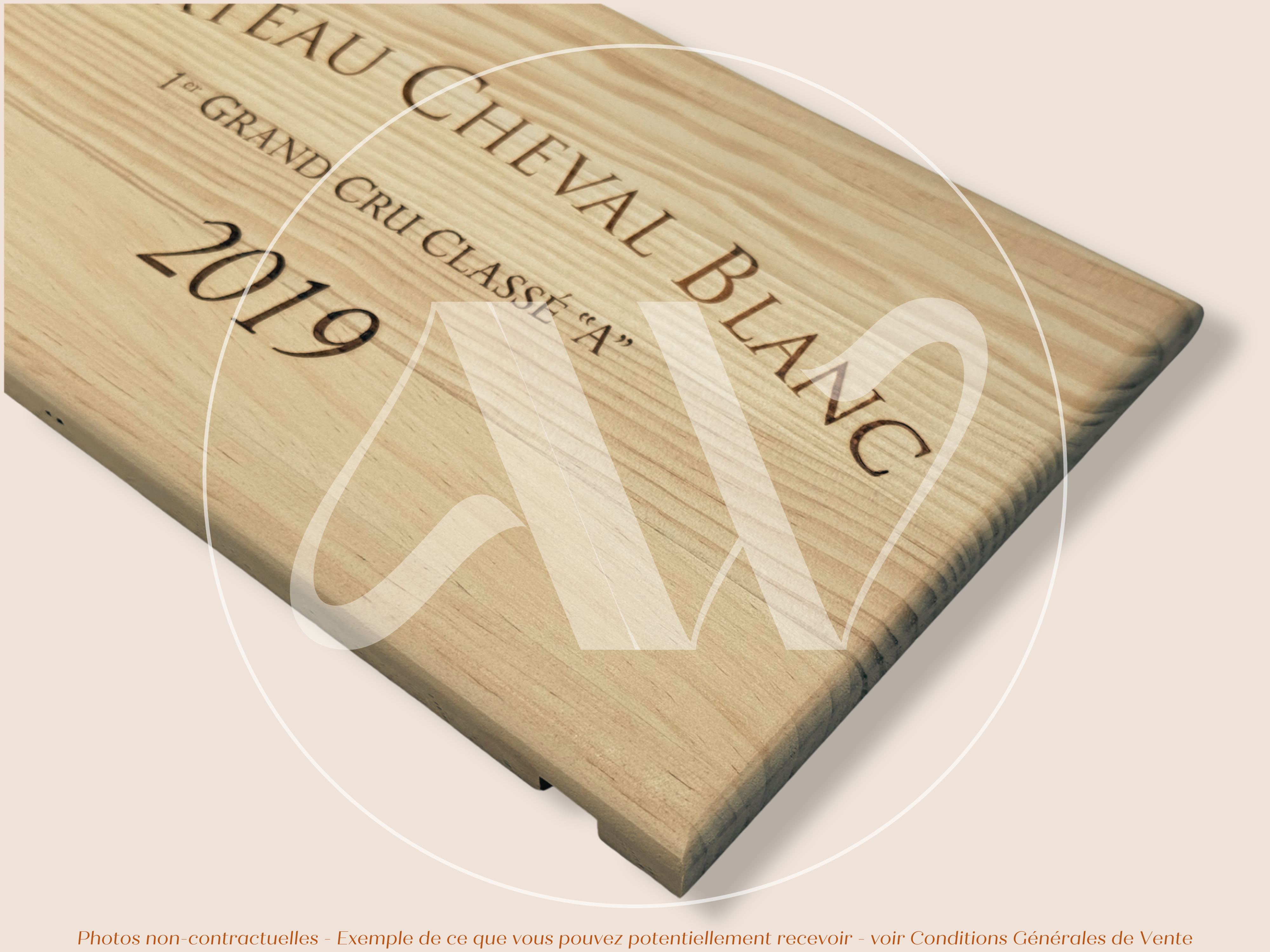 Estampe de caisse de vin Château Cheval Blanc 2019 – Saint-Émilion Grand Cru – 30 × 17 cm