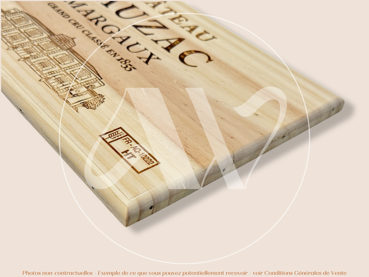 Estampe / Façade d'une caisse de vin en bois du Chateau Dauzac - Margaux - Bordeaux | Format 12 bouteilles = 30x17 cm