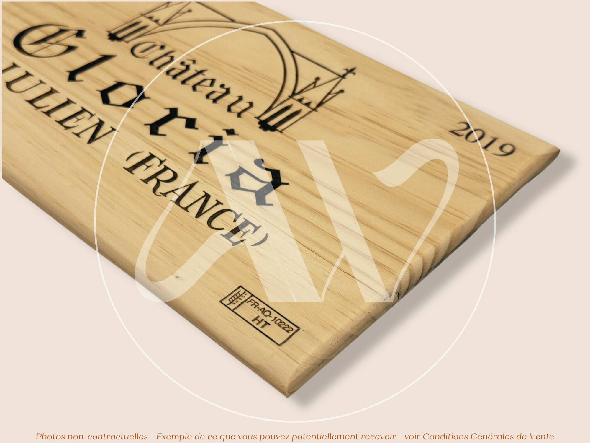 Estampe de caisse de vin – Château Gloria 2019 – Saint-Julien, Bordeaux – 30 × 17 cm – Pièce unique
