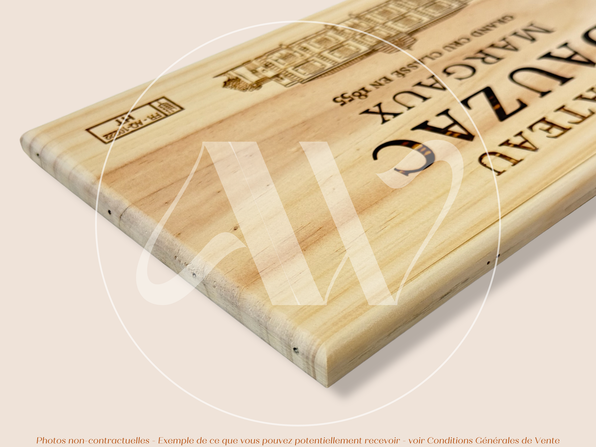 Estampe / Façade d'une caisse de vin en bois du Chateau Dauzac - Margaux - Bordeaux | Format 12 bouteilles = 30x17 cm