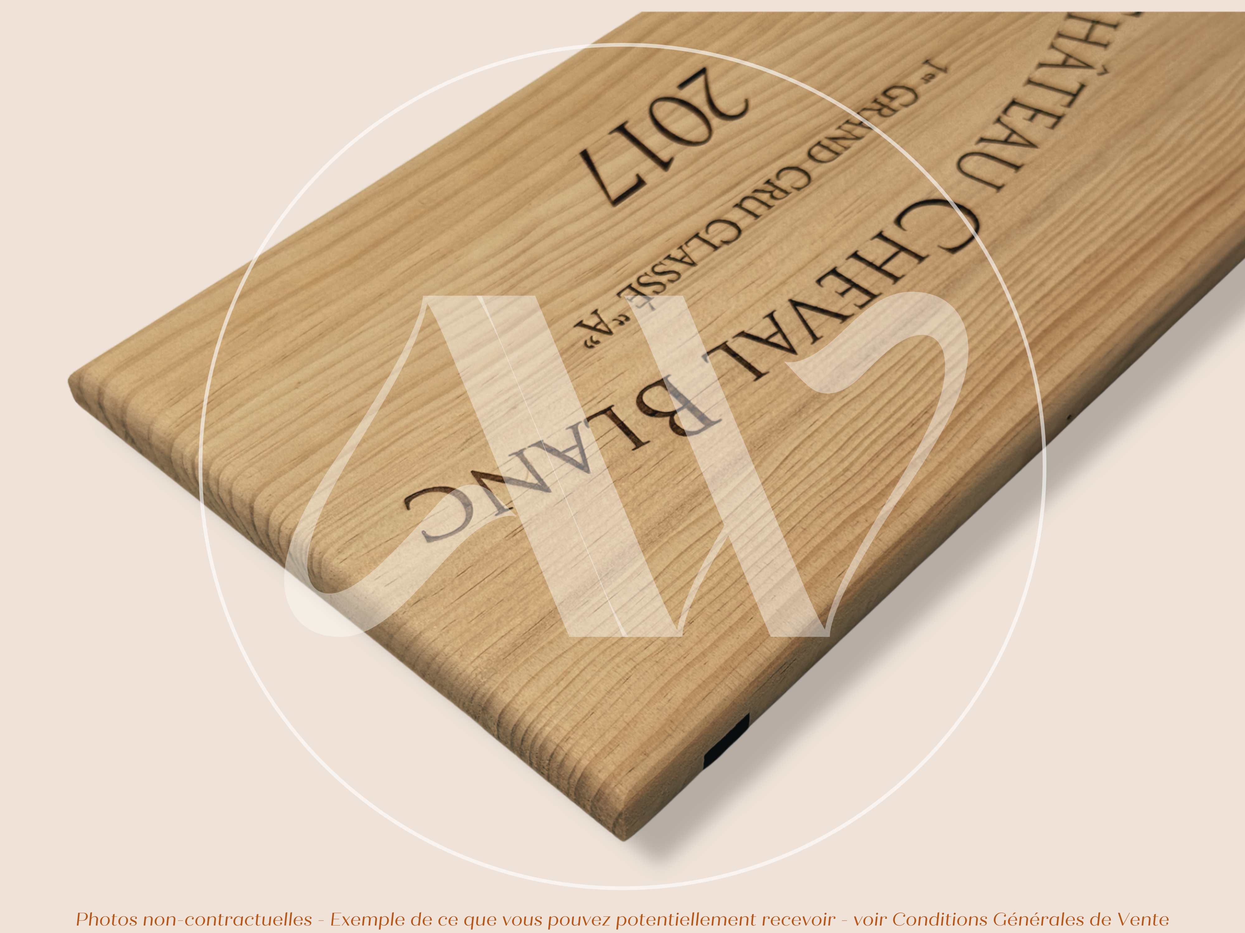 Estampe de caisse de vin Château Cheval Blanc 2017 - Bordeaux – Format 30x17 cm – Millésime 2017 - Façade Estampe bois