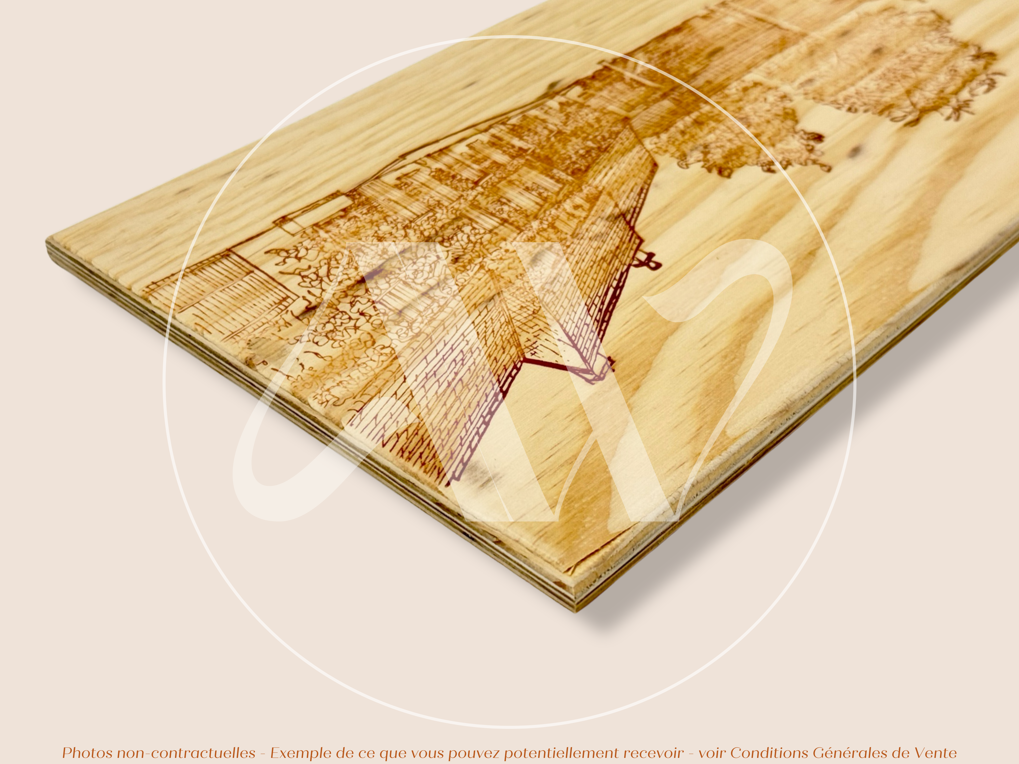Domaine Leflaive — Bourgogne — France — Puligny-Montrachet — Sans millésime — 30 × 17 cm — Couvercle plaque caisse de vin en bois