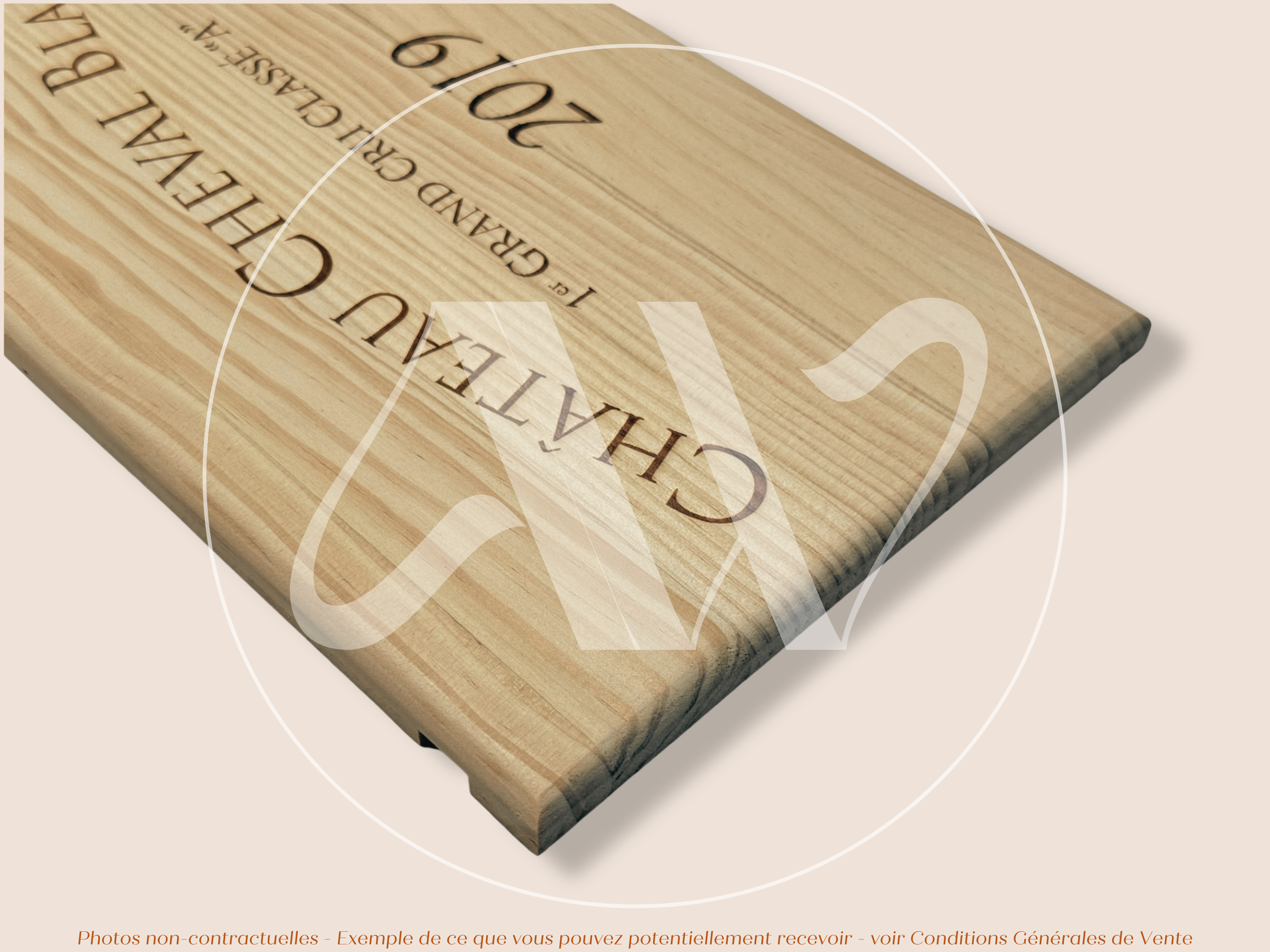 Estampe de caisse de vin Château Cheval Blanc 2019 – Saint-Émilion Grand Cru – 30 × 17 cm