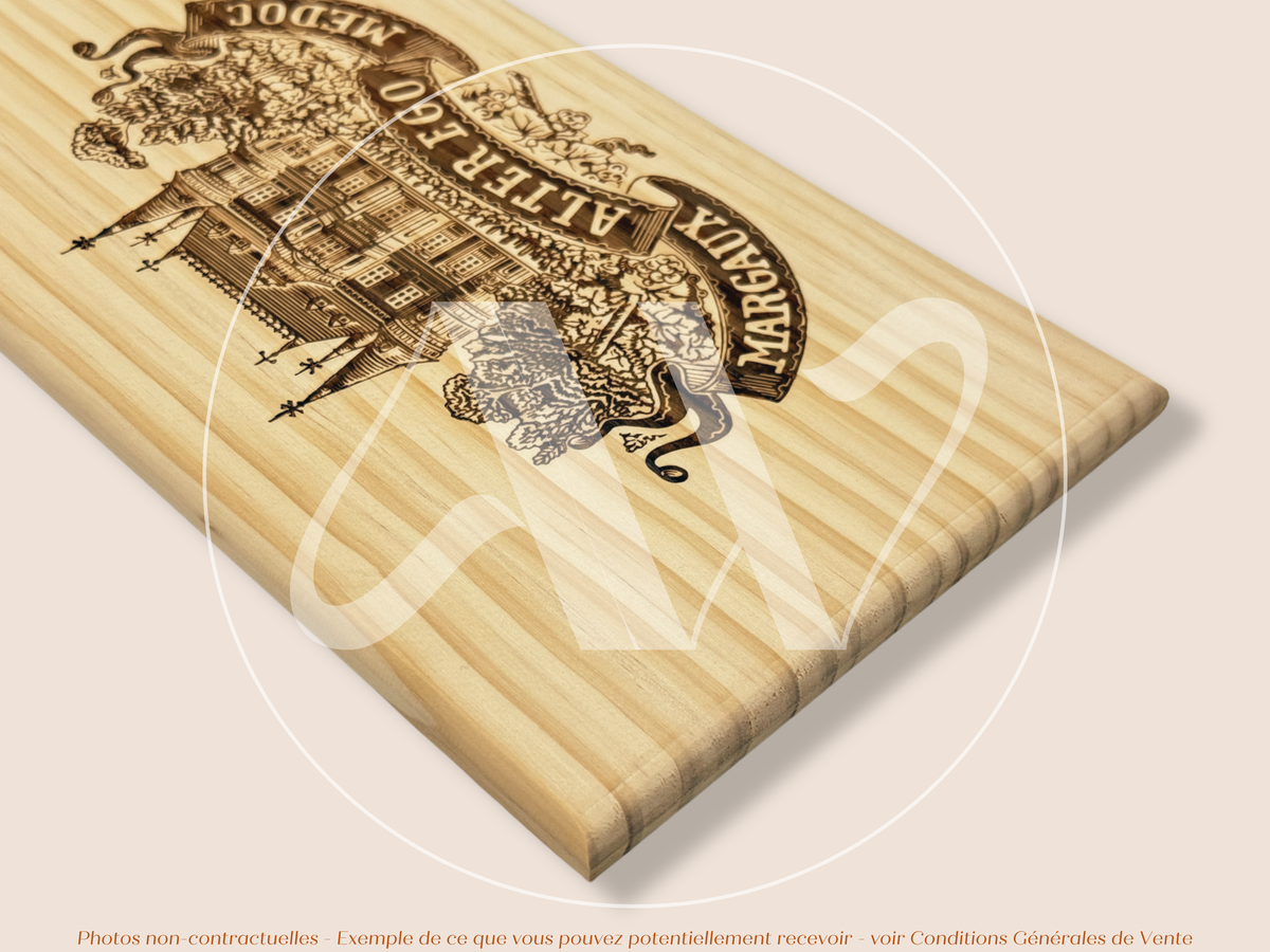 Estampe / Façade d'une caisse de vin en bois du Chateau Palmer - Alter Ego - Margaux - Bordeaux | Format 6 bouteilles = 30x17 cm