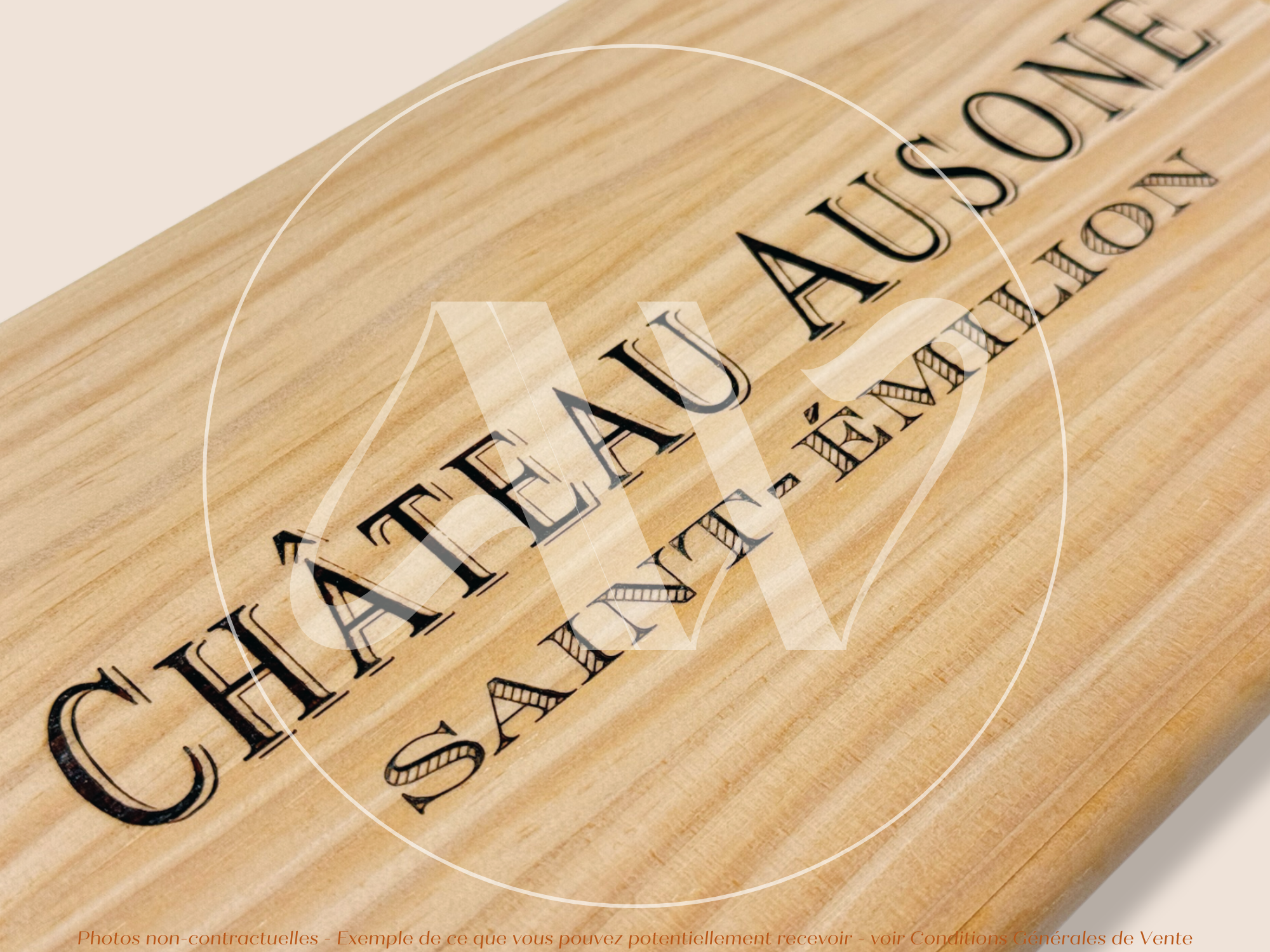 Estampe de caisse de vin – Château Ausone – Saint-Émilion – 30 × 17 cm