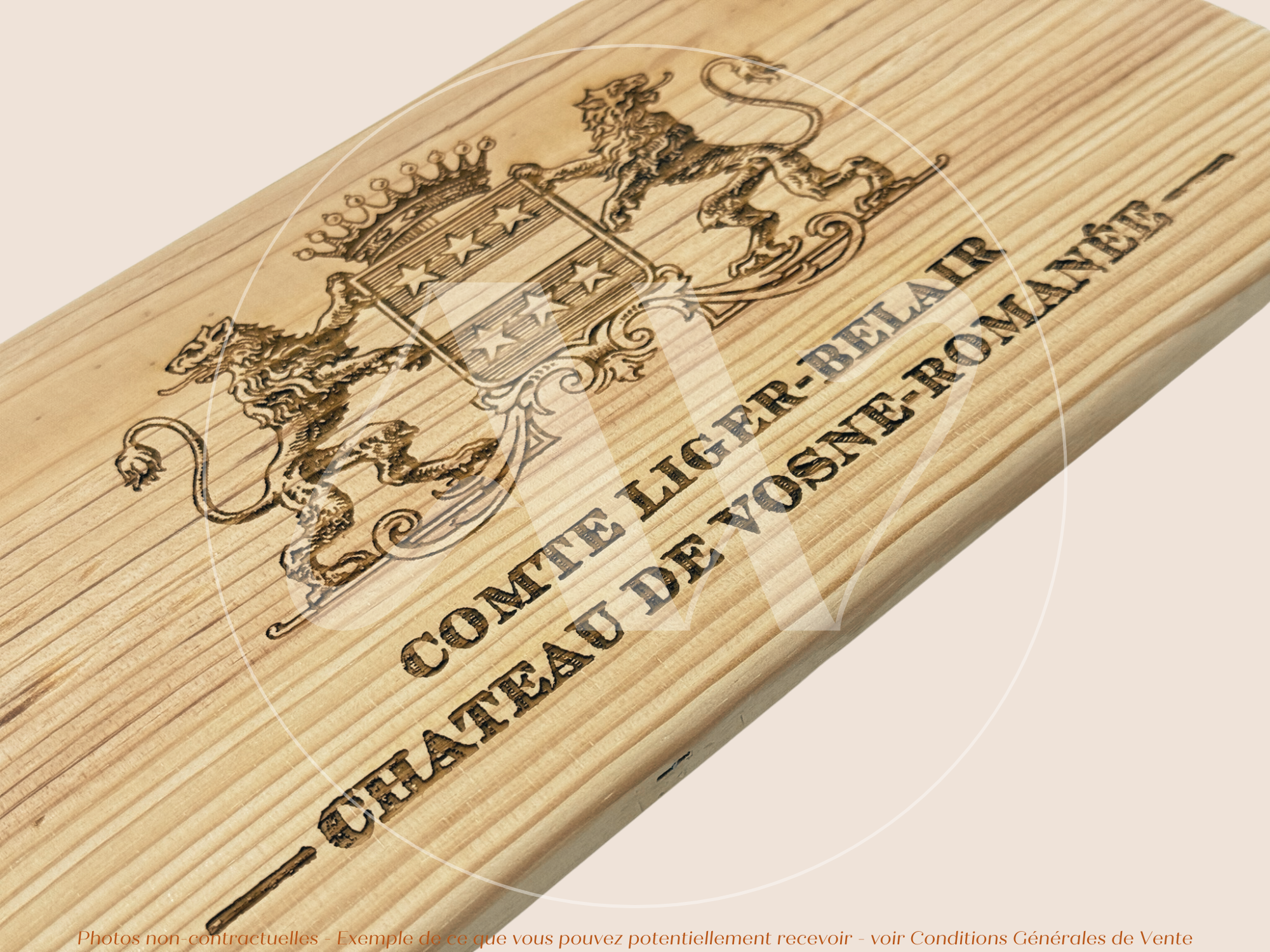 Estampe / Façade d'une caisse de vin en bois du Domaine du Comte Liger Belair - Bourgogne | Format 12 bouteilles = 30x17 cm