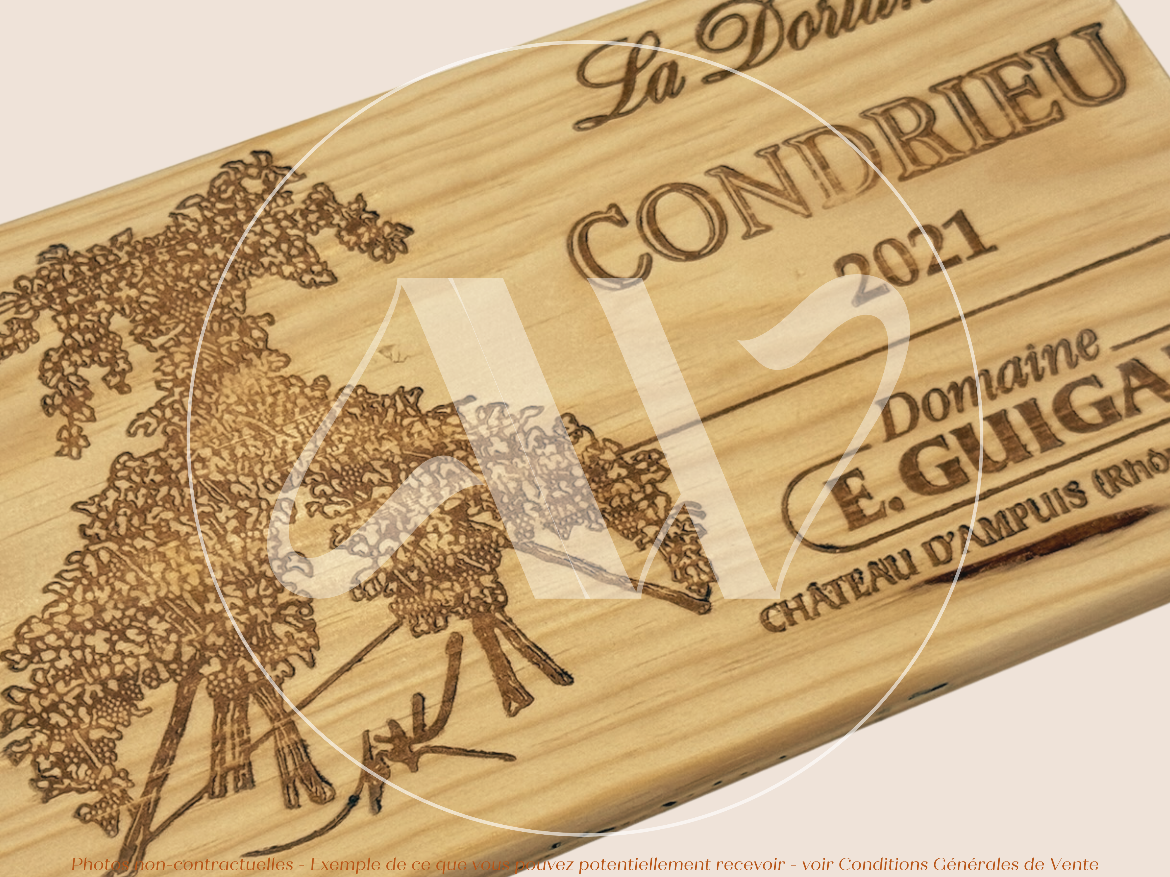 Estampe de caisse de vin – La Doriane 2021 – Condrieu, Domaine E. Guigal – 30 × 17 cm