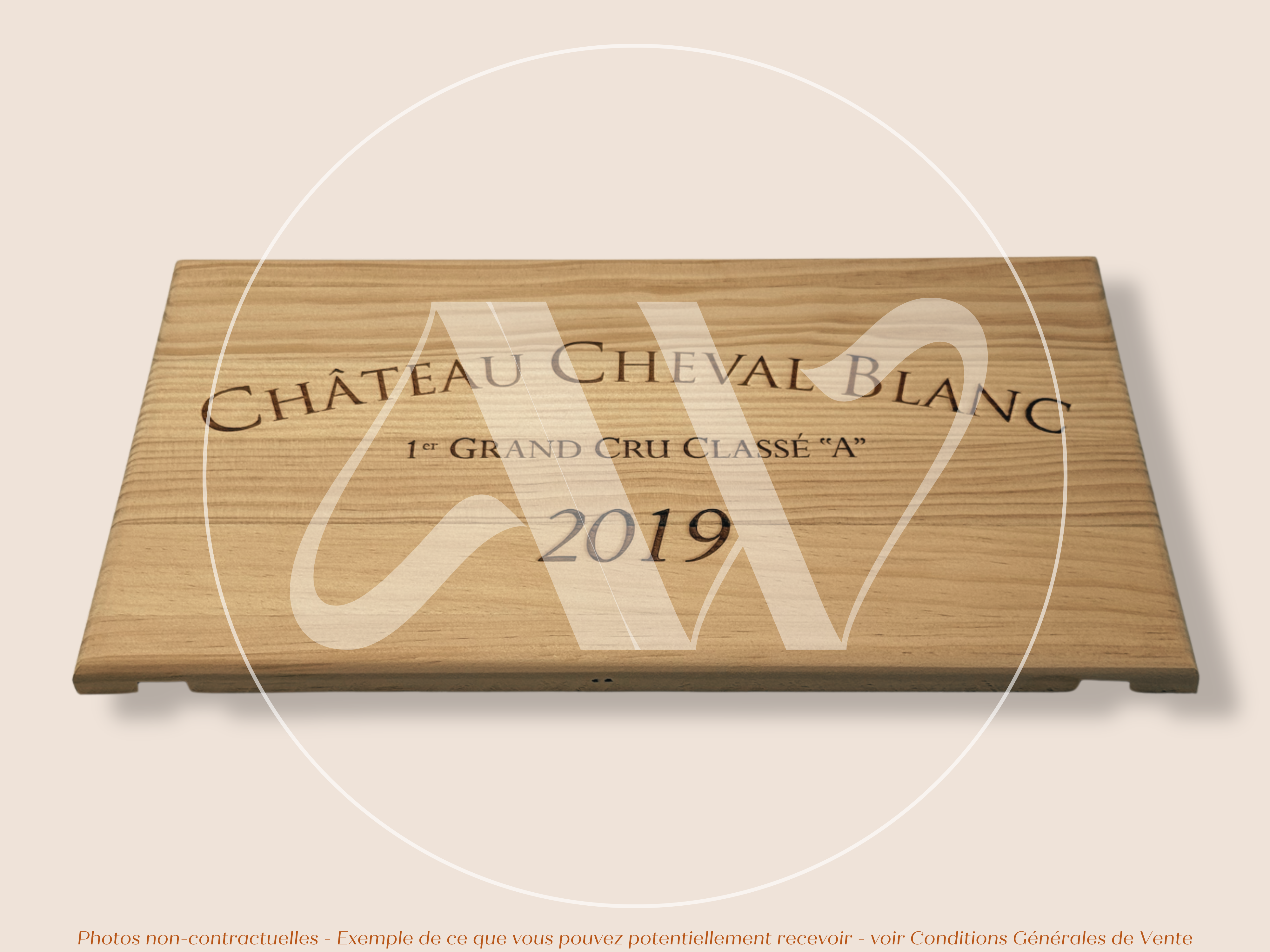 Estampe de caisse de vin Château Cheval Blanc 2019 – Saint-Émilion Grand Cru – 30 × 17 cm