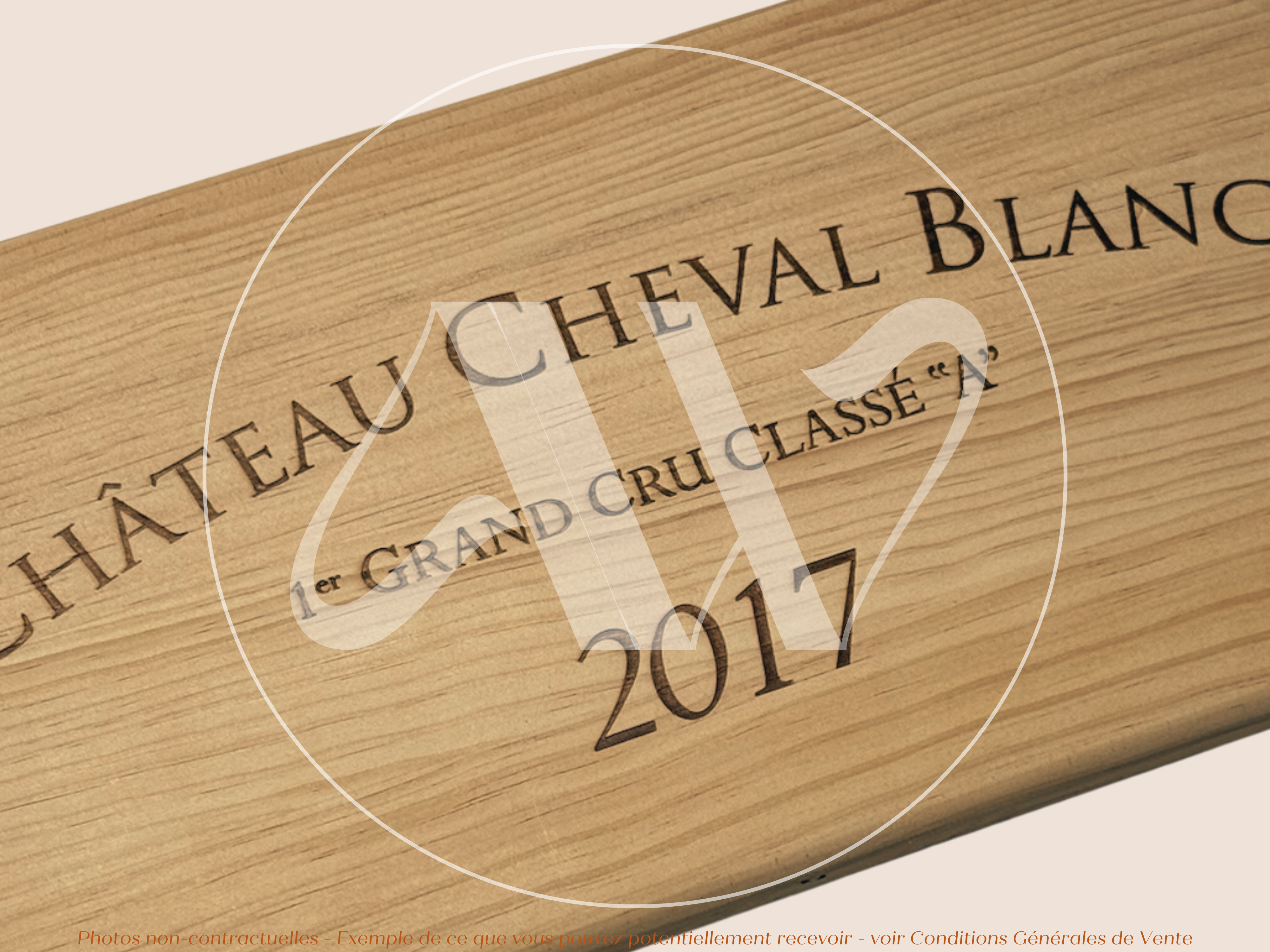 Estampe de caisse de vin Château Cheval Blanc 2017 - Bordeaux – Format 30x17 cm – Millésime 2017 - Façade Estampe bois