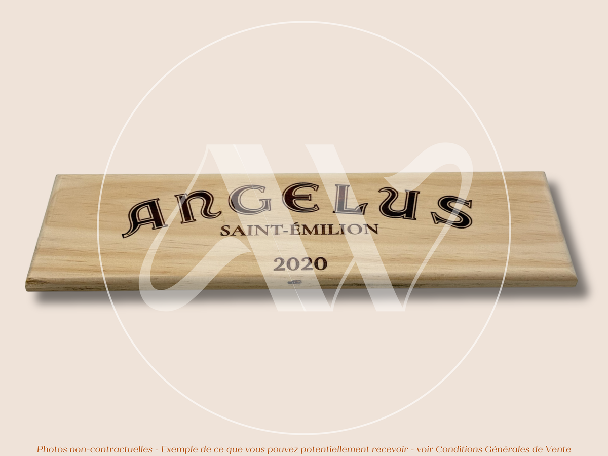 Estampe / Façade d'une caisse de vin en bois du Chateau Angelus - Bordeaux | Format = 30x9 cm