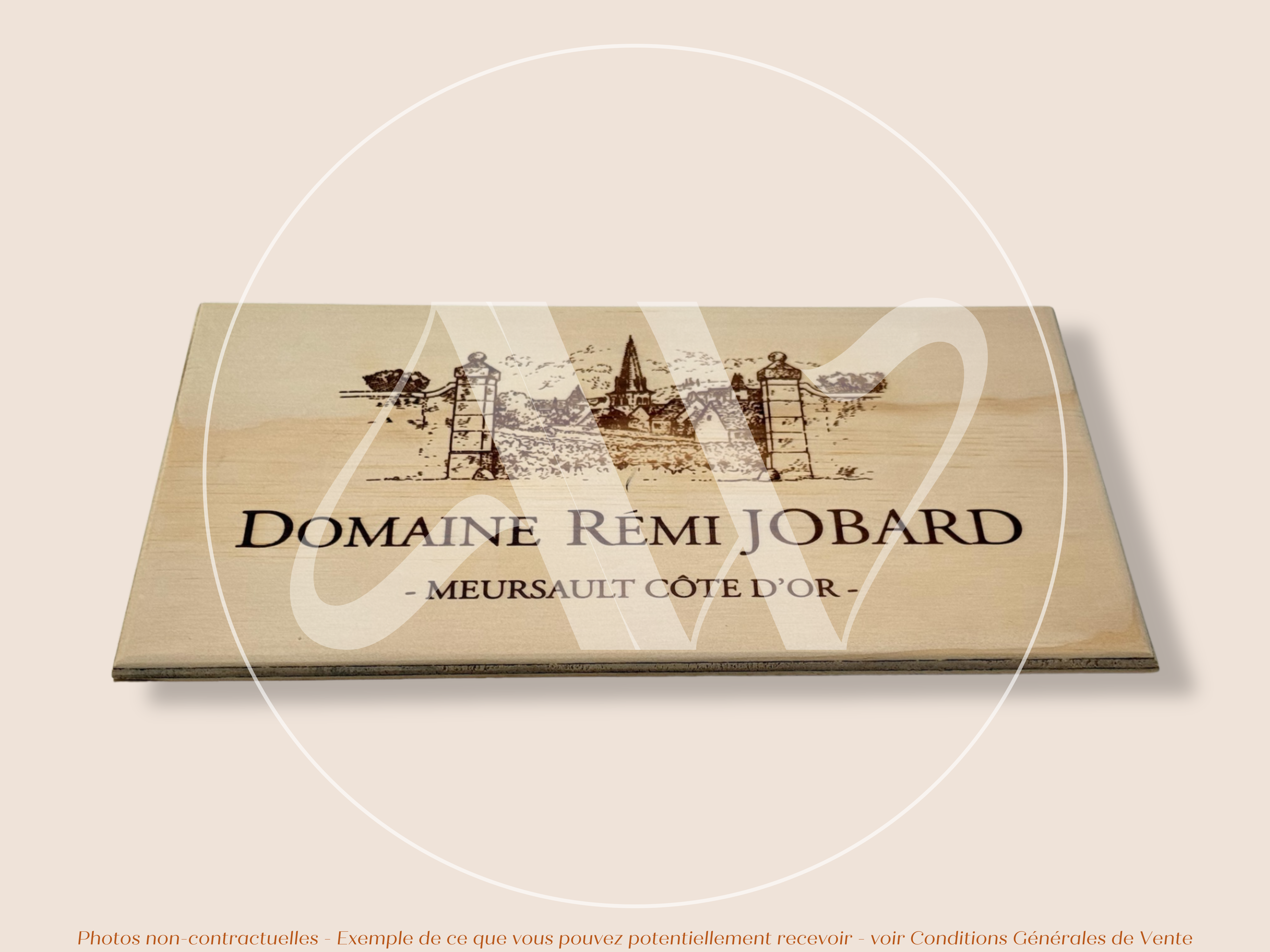Domaine Rémi Jobard — Bourgogne — France — Meursault — Sans millésime — 30 × 17 cm — Couvercle caisse de vin en bois