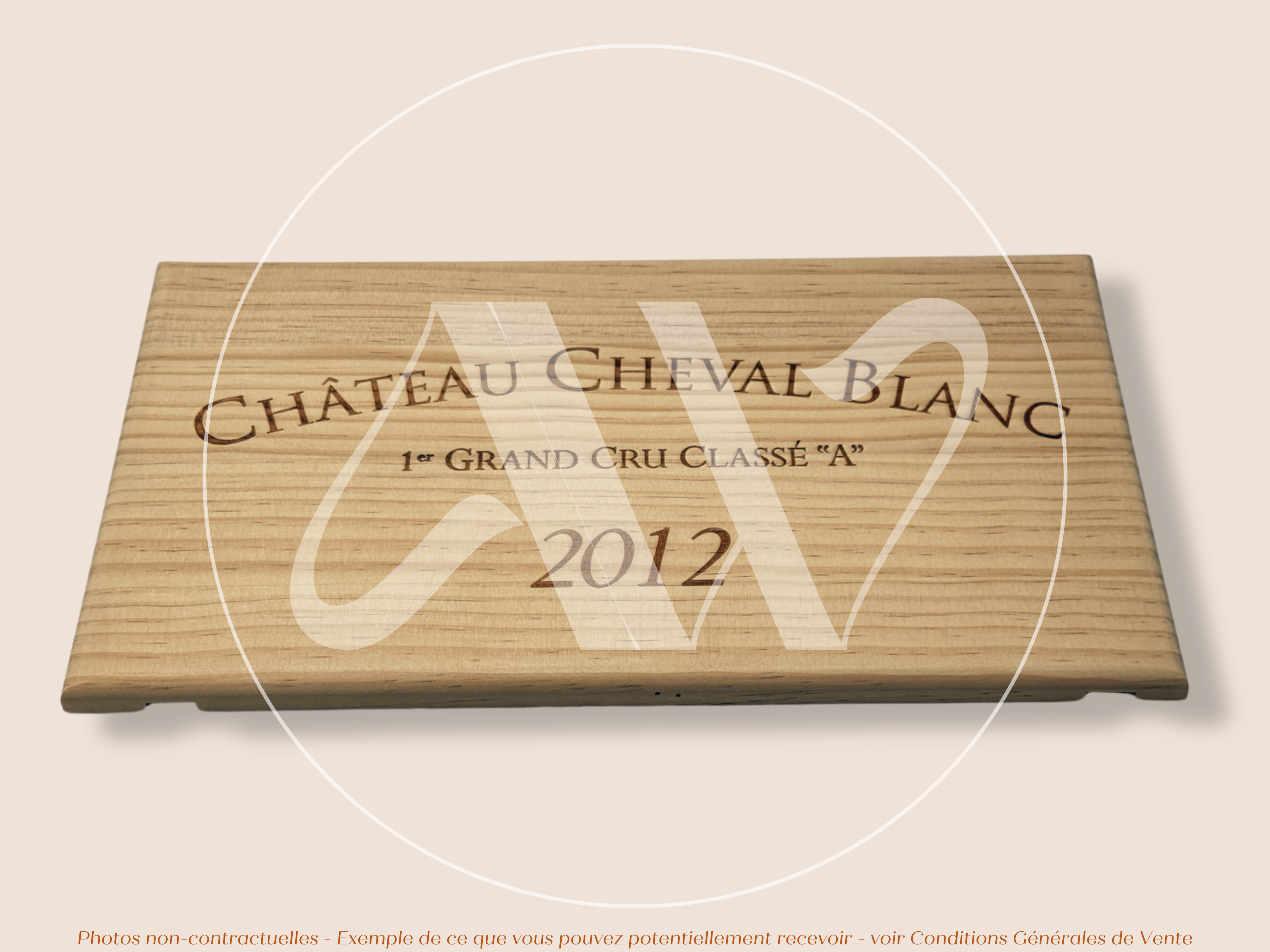 Estampe de caisse de vin Château Cheval Blanc 2012 - Bordeaux – Format 30x17 cm – Millésime 2012 - Façade Estampe bois
