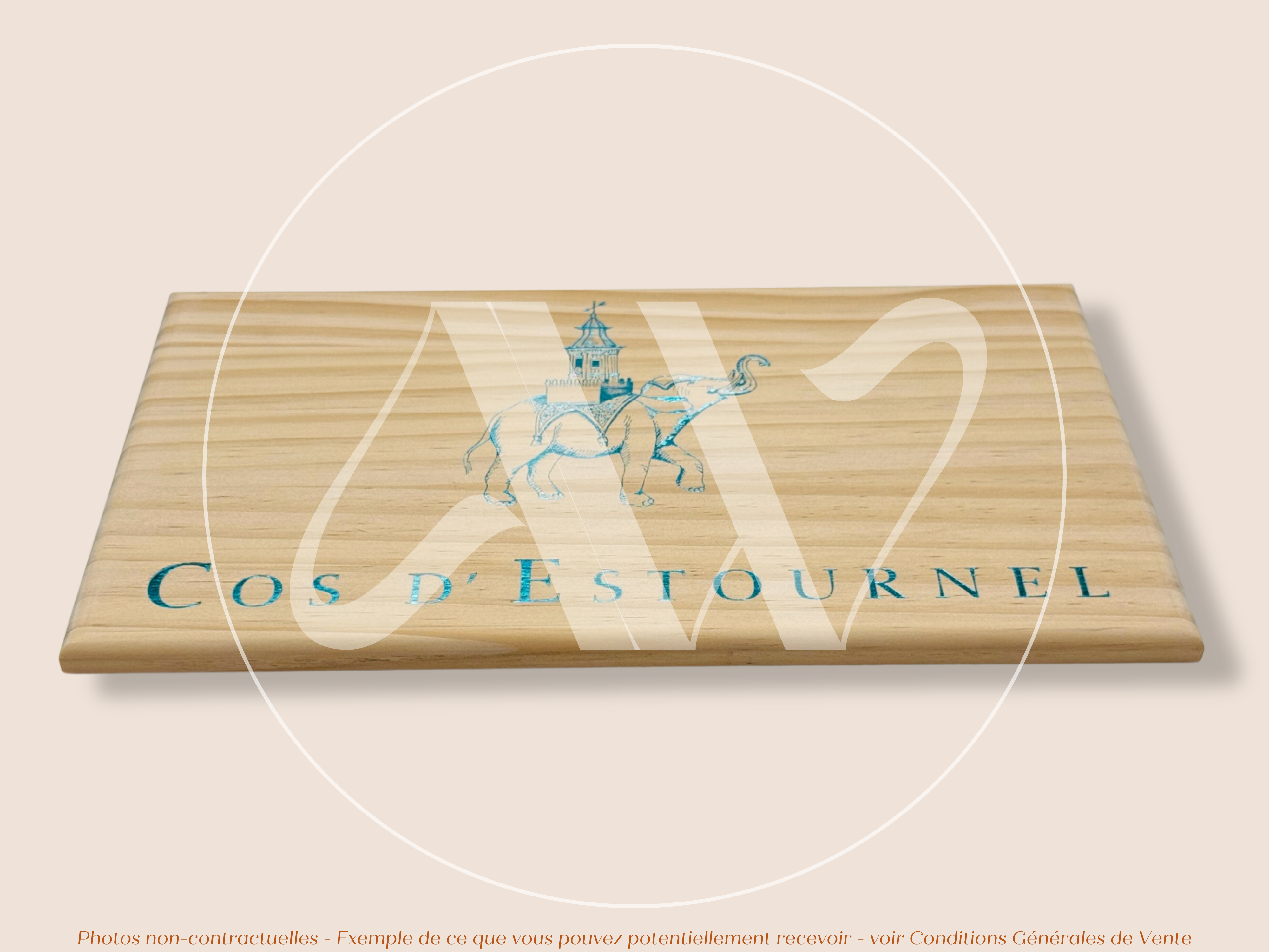 Façade Estampe de caisse de vin Cos d’Estournel - Bordeaux Blanc - bleu brillant – 30 × 17 cm - Rare