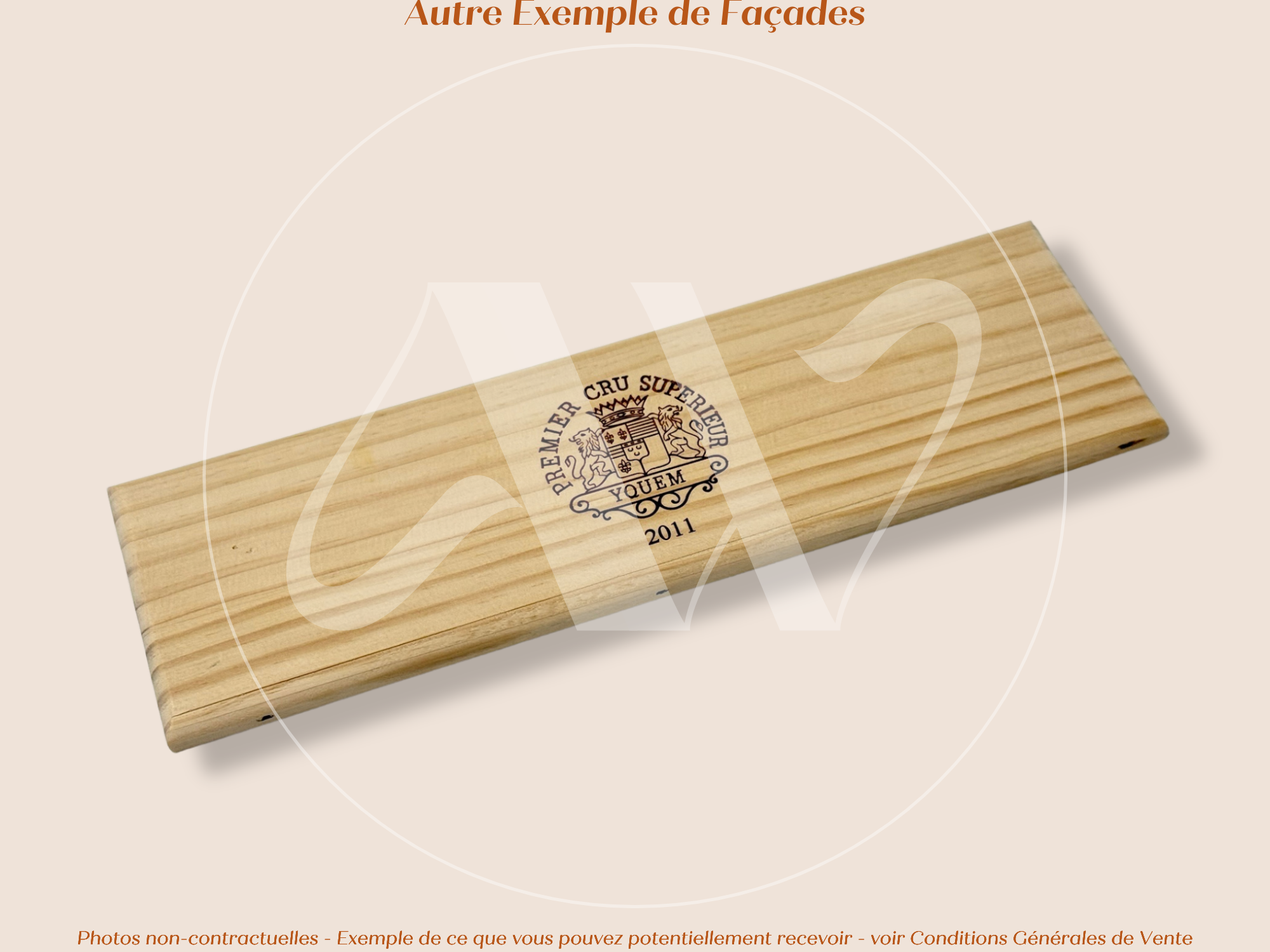 Estampe / Façade d'une caisse de vin en bois du Chateau Yquem 2011 - Sauternes - Bordeaux | Format 1 bouteille = 30x9