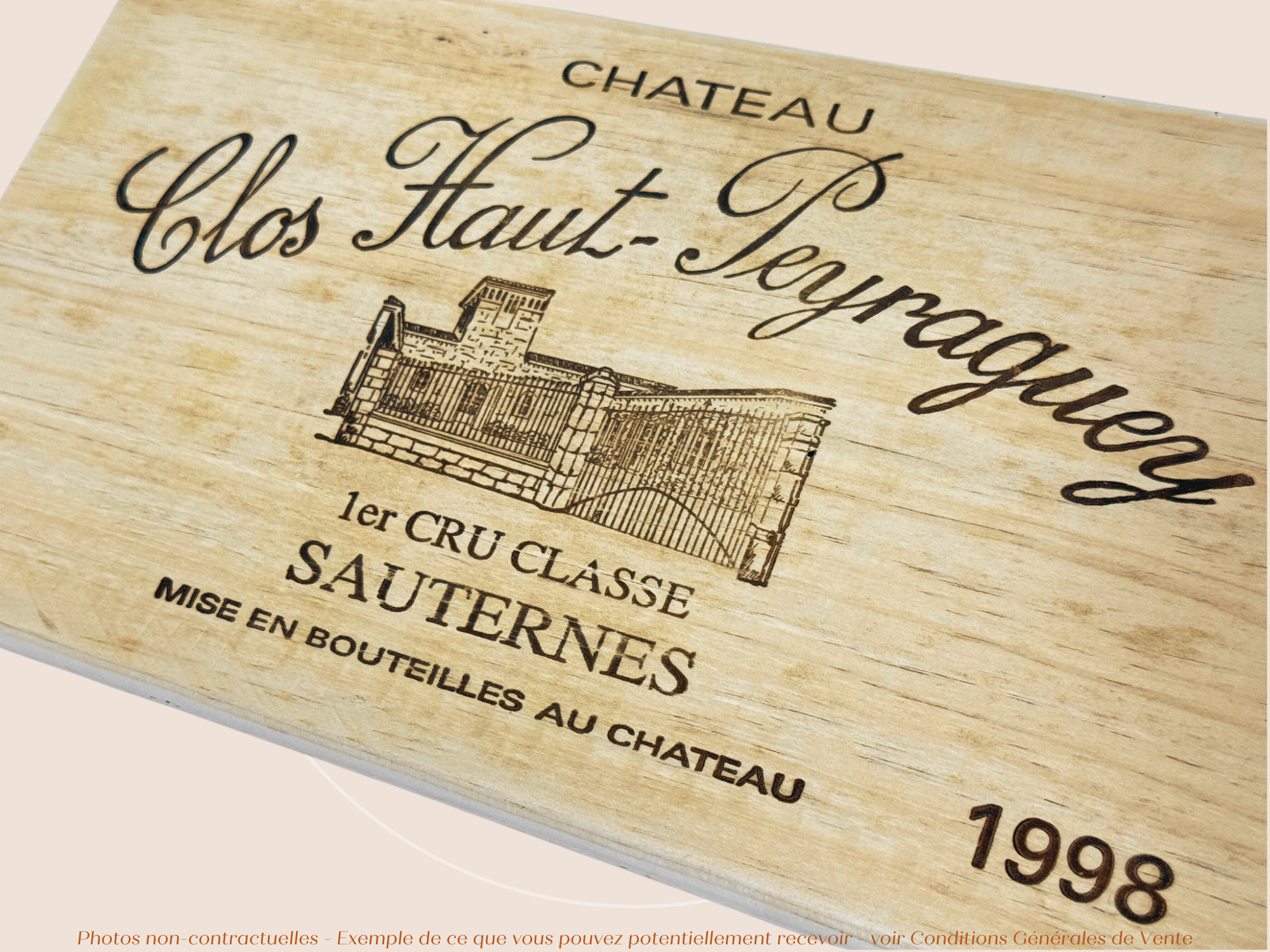 Façade Estampe bois – Château Clos Haut-Peyraguey – Sauternes (Bordeaux) – Format 30x17 cm – Millésime 1998 – (Collector)