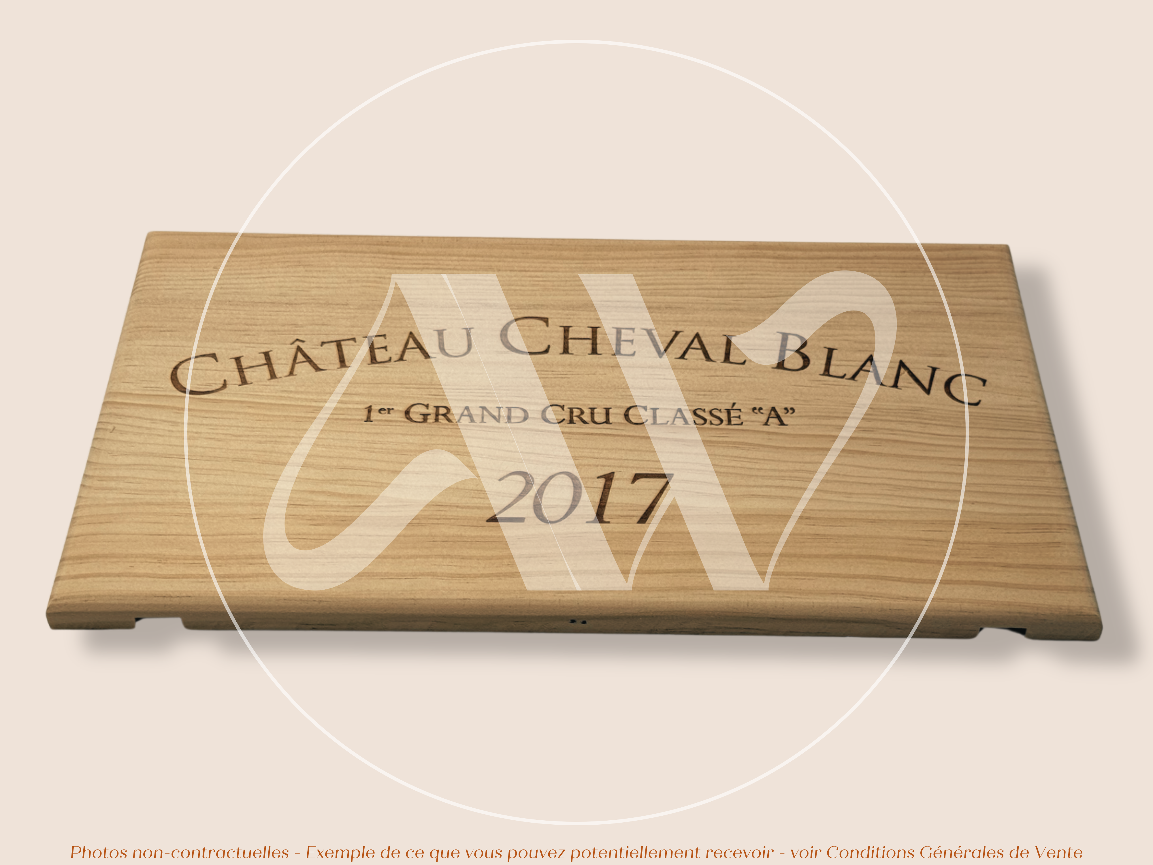Estampe de caisse de vin Château Cheval Blanc 2017 - Bordeaux – Format 30x17 cm – Millésime 2017 - Façade Estampe bois