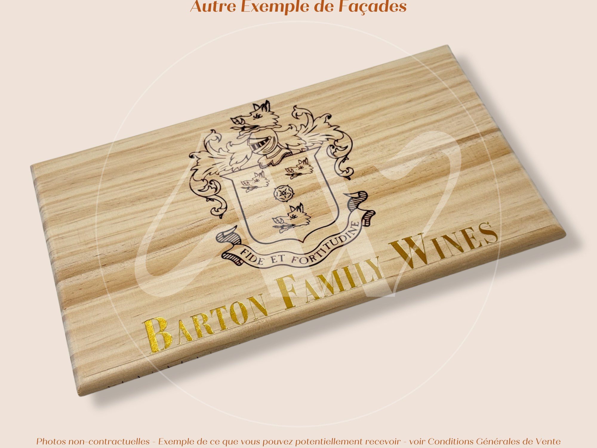 Façade Estampe bois – Barton Family Wines – Bordeaux – Format 30x17 cm – (inscription dorée)